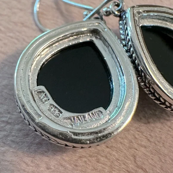Sterling Silver Black Onyx Teardrop Dangle Earrings French Wire Classic - Picture 8 of 10
